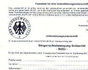 Unterschriftenformular f&uuml;r die Teilnahme an der Europawahl